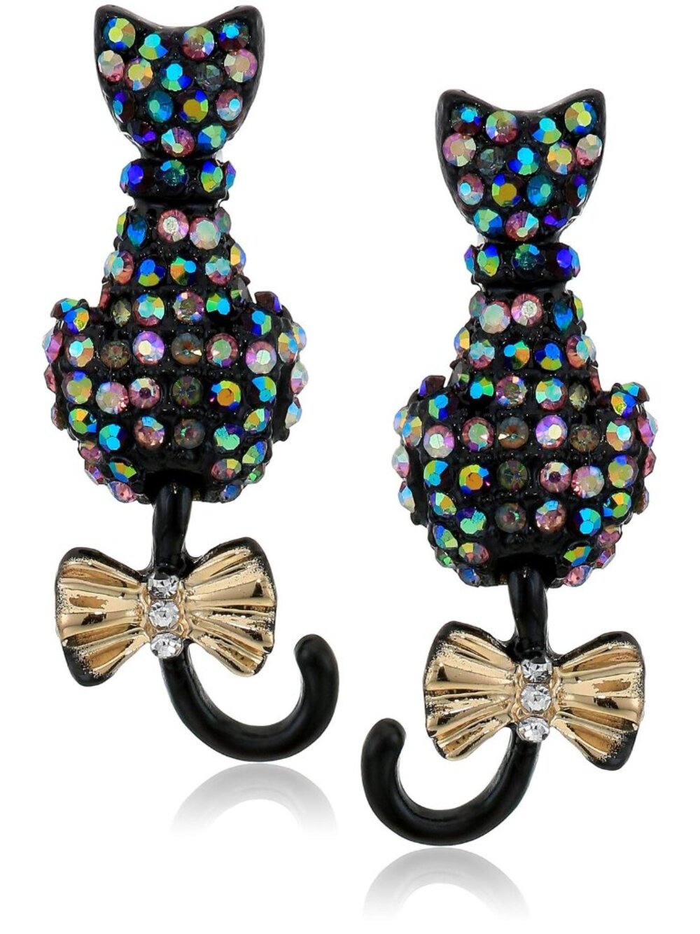 Betsey Johnson Pave Cat Drop Earrings